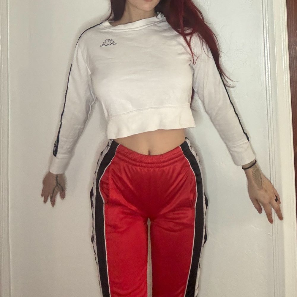 Kappa Red Joggers with Black Stripes